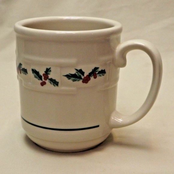 Longaberger Pottery Set of 2 Woven Traditions Traditional Holly Mugs USA - Picture 15 of 16